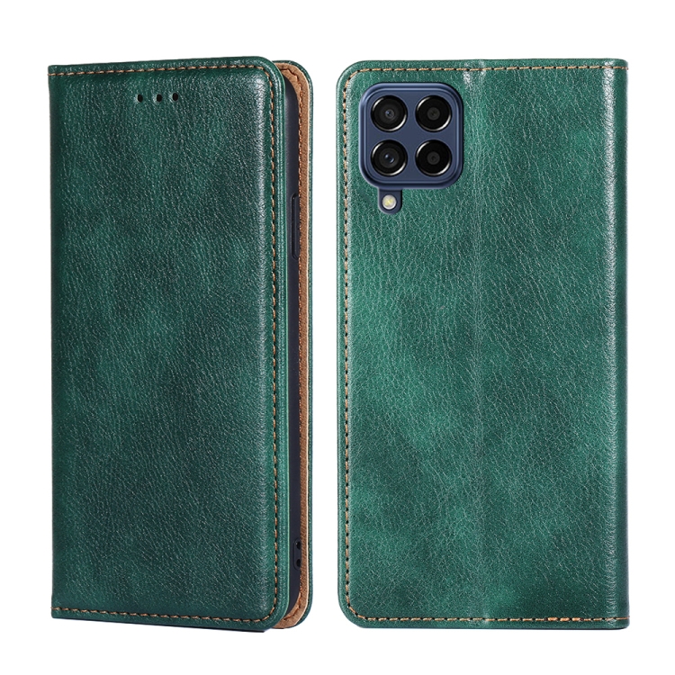 

For Samsung Galaxy M53 5G Gloss Oil Solid Color Magnetic Flip Leather Phone Case(Green)