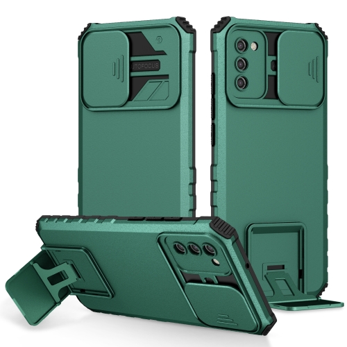 

For Samsung Galaxy A02s EU Stereoscopic Holder Sliding Camshield Phone Case(Dark Green)