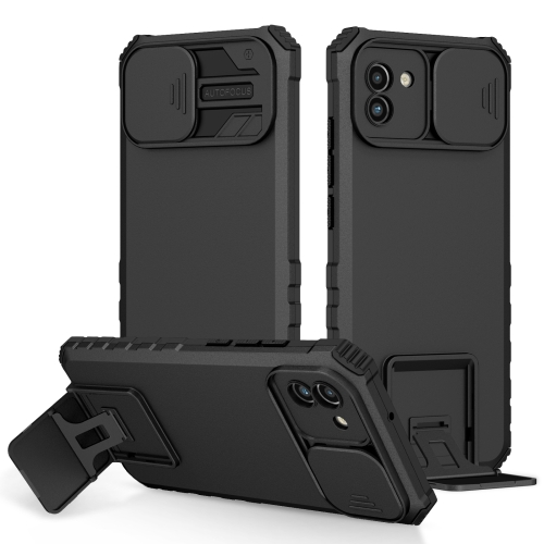 

For Samsung Galaxy A03 166mm Stereoscopic Holder Sliding Camshield Phone Case(Black)