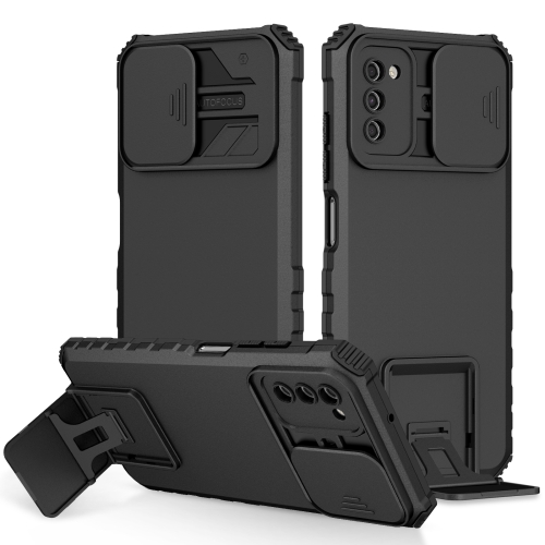 

For Samsung Galaxy A03s EU Stereoscopic Holder Sliding Camshield Phone Case(Black)