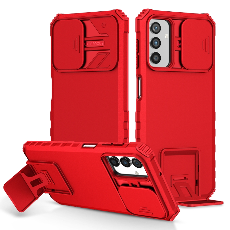 

For Samsung Galaxy A13 Stereoscopic Holder Sliding Camshield Phone Case(Red)