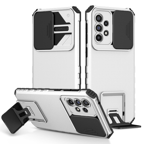 

For Samsung Galaxy A33 5G Stereoscopic Holder Sliding Camshield Phone Case(White)