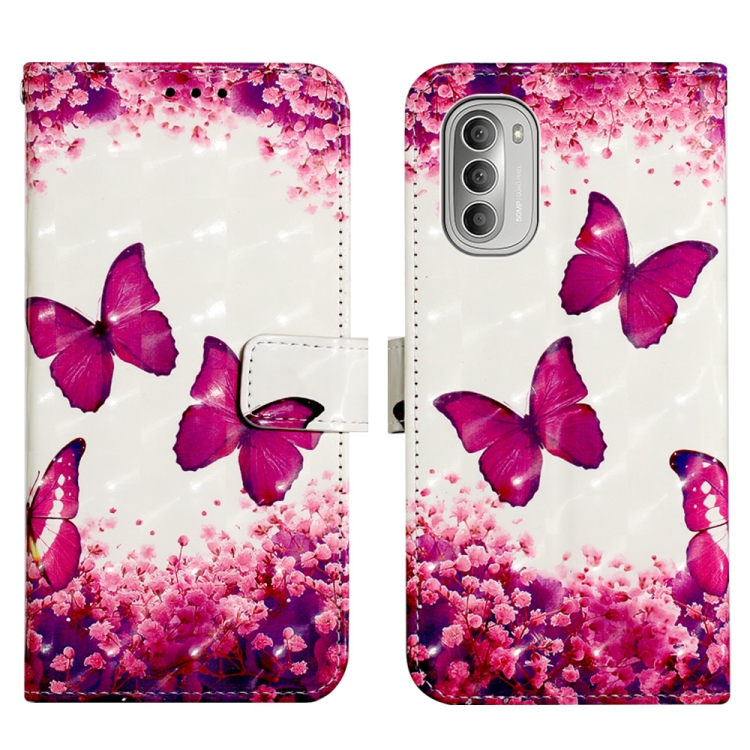 

For Motorola Moto G51 5G 3D Painting Horizontal Flip Leather Case(Rose Butterfly)