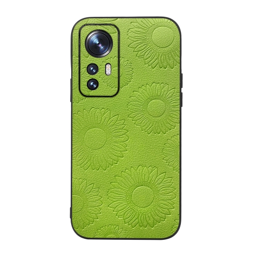 

For Xiaomi 12 Pro Sunflower Pattern PU Shockproof Phone Case(Light Green)