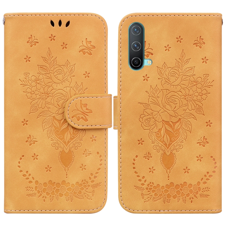 

For OnePlus Nord CE 5G Butterfly Rose Embossed Leather Phone Case(Yellow)