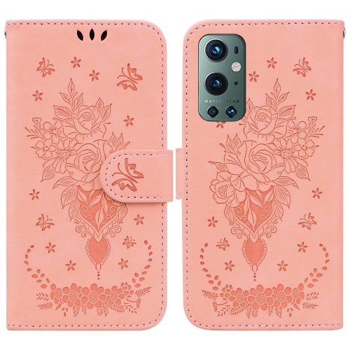 

For OnePlus 9 Pro Butterfly Rose Embossed Leather Phone Case(Pink)