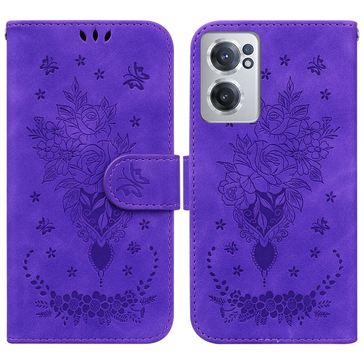 

For OnePlus Nord CE 2 5G Butterfly Rose Embossed Leather Phone Case(Purple)