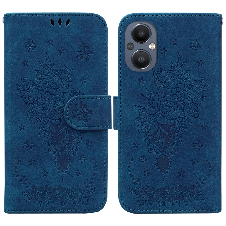 

For OnePlus Nord N20 5G Butterfly Rose Embossed Leather Phone Case(Blue)