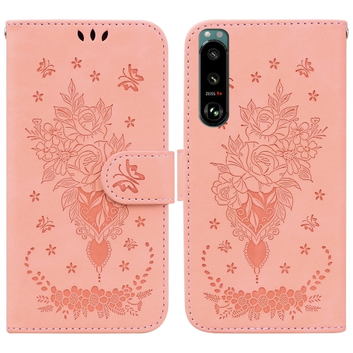 

For Sony Xperia 5 III Butterfly Rose Embossed Leather Phone Case(Pink)