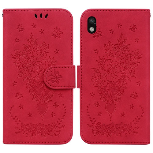

For Sony Xperia Ace III Butterfly Rose Embossed Leather Phone Case(Red)