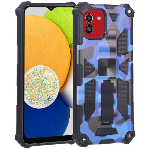 

For Samsung Galaxy A03 EU 164mm Camouflage Armor Kickstand TPU + PC Magnetic Phone Case(Dark Blue)