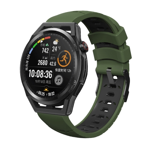 Huawei Watch GT Trapezoidal Threy Row Dole Silicone Watch Band Army Green Black
