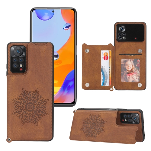 

For Xiaomi Redmi Note 11 Pro Mandala Embossed Card Slots Magnetic Phone Case(Brown)