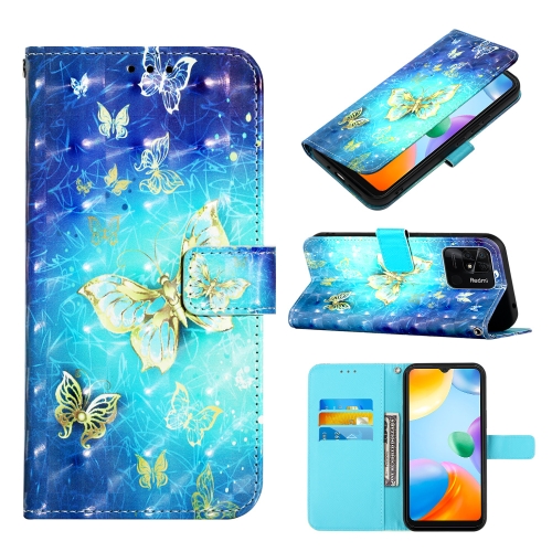 

For Xiaomi Redmi 10C 4G Global/Redmi 10 India 3D Painting Horizontal Flip Leather Case(Golden Butterfly)