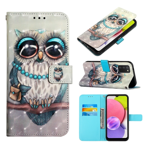 

For Samsung Galaxy A03S US 165.8mm 3D Painting Horizontal Flip Leather Case(Grey Owl)