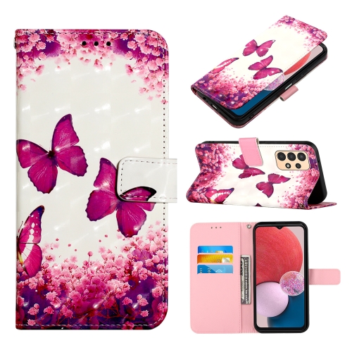 

For Samsung Galaxy A13 4G 3D Painting Horizontal Flip Leather Case(Rose Butterfly)