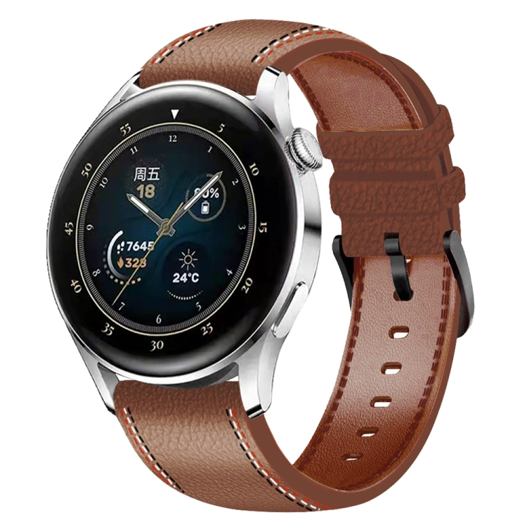 

For Huawei Watch GT 3 Tricolor Stitching Genuine Leather Watch Band(Brown)