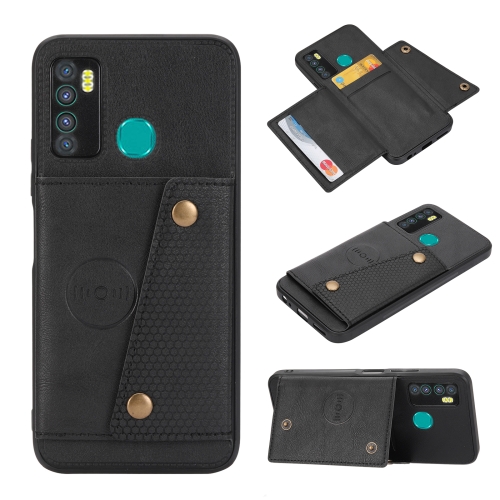 

For Infinix Hot 9 / Note 7 Lite Double Buckle Card Slots Magnetic Phone Case(Black)