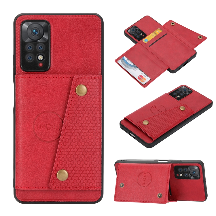 

For Xiaomi Redmi Note 11 /Note 11S 4G Double Buckle Card Slots Magnetic Phone Case(Red)