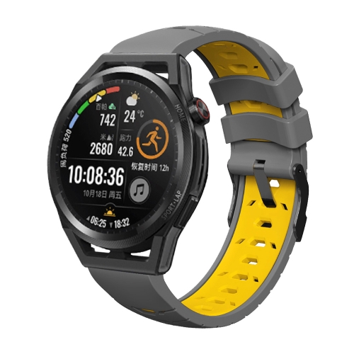 

For Samsung Galaxy Watch 46mm Trapezoidal Three-row Hole Silicone Watch Band(Grey Yellow)