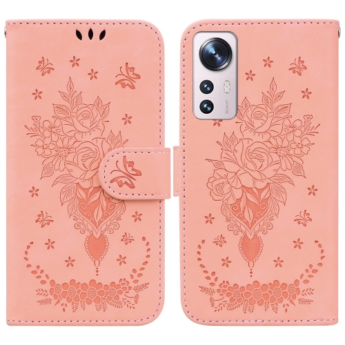 

For Xiaomi 12 / 12X Butterfly Rose Embossed Leather Phone Case(Pink)