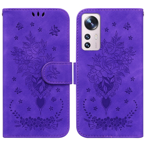 

For Xiaomi 12 Pro Butterfly Rose Embossed Leather Phone Case(Purple)