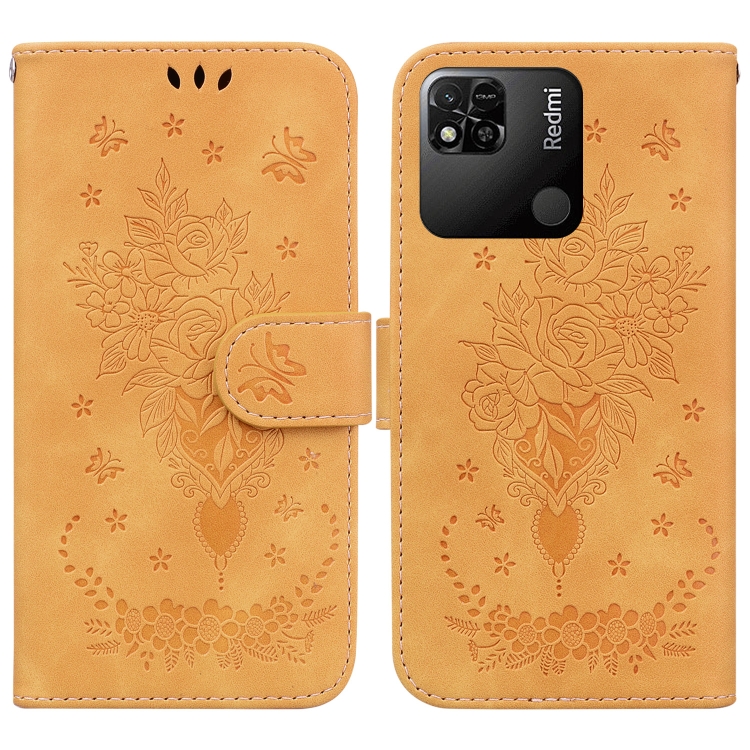 

For Xiaomi Redmi 10A Butterfly Rose Embossed Leather Phone Case(Yellow)
