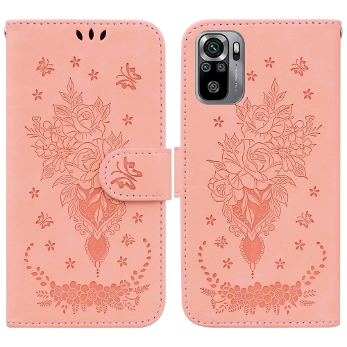 

For Xiaomi Redmi Note 10 4G / 10S Butterfly Rose Embossed Leather Phone Case(Pink)