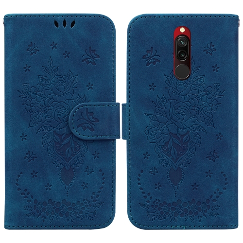 

For Xiaomi Redmi 8 / 8A Butterfly Rose Embossed Leather Phone Case(Blue)