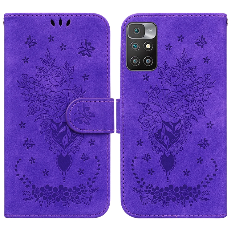 

For Xiaomi Redmi 10 / 10 Prime Butterfly Rose Embossed Leather Phone Case(Purple)