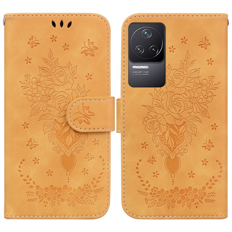 

For Xiaomi Redmi K50 / K50 Pro Butterfly Rose Embossed Leather Phone Case(Yellow)