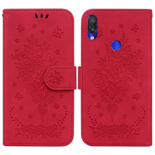 

For Xiaomi Redmi Note 7 / 7S Butterfly Rose Embossed Leather Phone Case(Red)