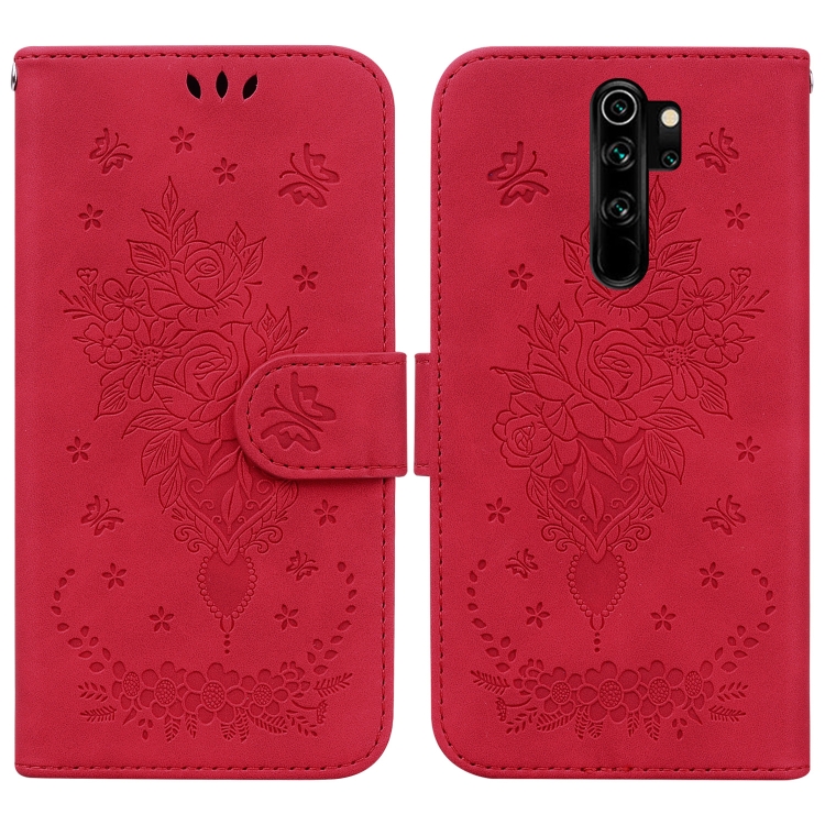 

For Xiaomi Redmi Note 8 Pro Butterfly Rose Embossed Leather Phone Case(Red)