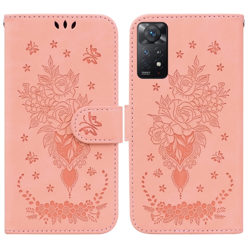 

For Xiaomi Redmi Note 11 Pro 5G / 4G Foreign Butterfly Rose Embossed Leather Phone Case(Pink)