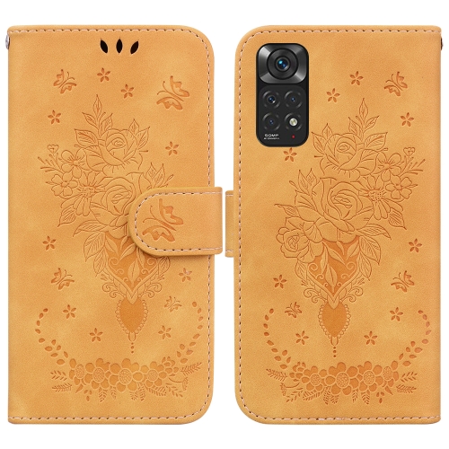 

For Xiaomi Redmi Note 11 Foreign / 11S Butterfly Rose Embossed Leather Phone Case(Yellow)