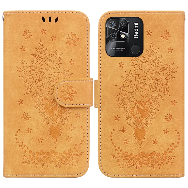

For Xiaomi Redmi 10C Butterfly Rose Embossed Leather Phone Case(Yellow)