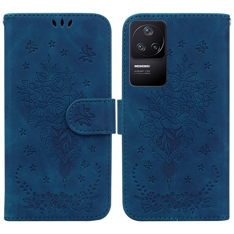 

For Xiaomi Redmi K40S Butterfly Rose Embossed Leather Phone Case(Blue)