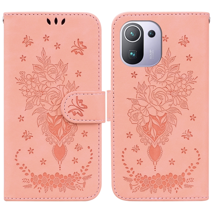 

For Xiaomi Mi 11 Pro Butterfly Rose Embossed Leather Phone Case(Pink)