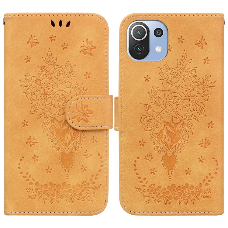 

For Xiaomi Mi 11 Lite 5G / 4G Butterfly Rose Embossed Leather Phone Case(Yellow)