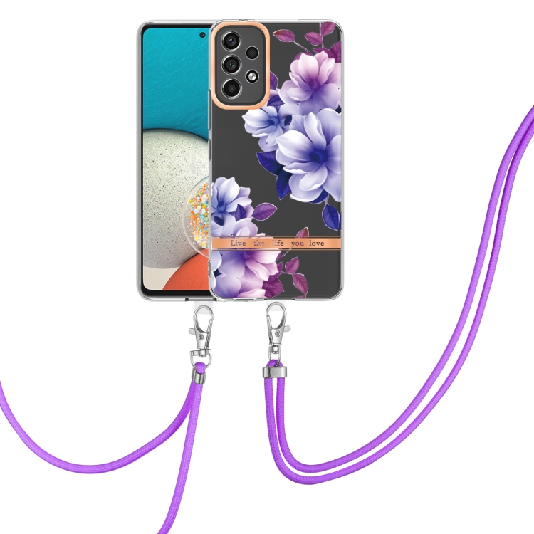 

For Samsung Galaxy A13 Flowers Series TPU Phone Case with Lanyard(Purple Begonia)