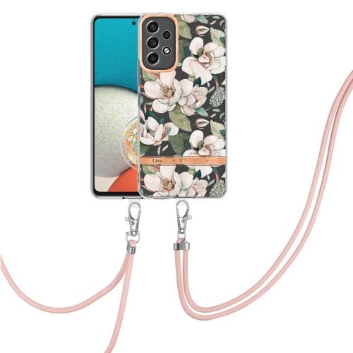 

For Samsung Galaxy A23 Flowers Series TPU Phone Case with Lanyard(Green Gardenia)