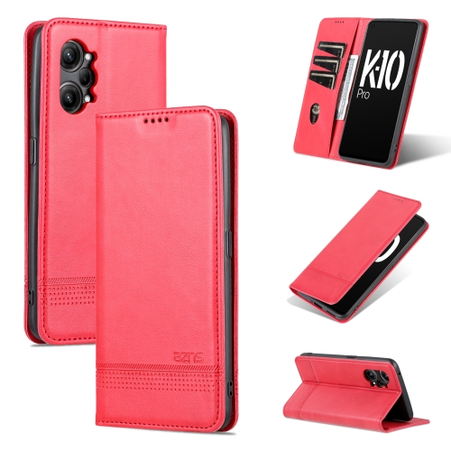 

For OPPO K10 Pro AZNS Magnetic Calf Texture Flip Leather Phone Case(Red)