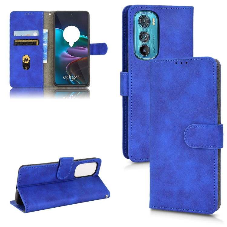 

For Motorola Edge 30 Skin Feel Magnetic Flip Leather Phone Case(Blue)