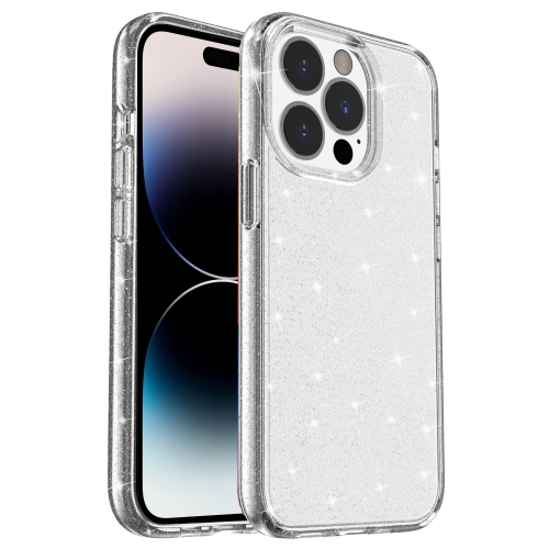 

For iPhone 14 Pro Max Shockproof Terminator Style Glitter Powder Protective Case (White)