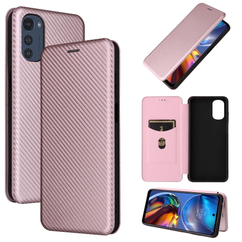 

For Motorola Moto E32 4G Carbon Fiber Texture Horizontal Flip Leather Phone Case(Pink)