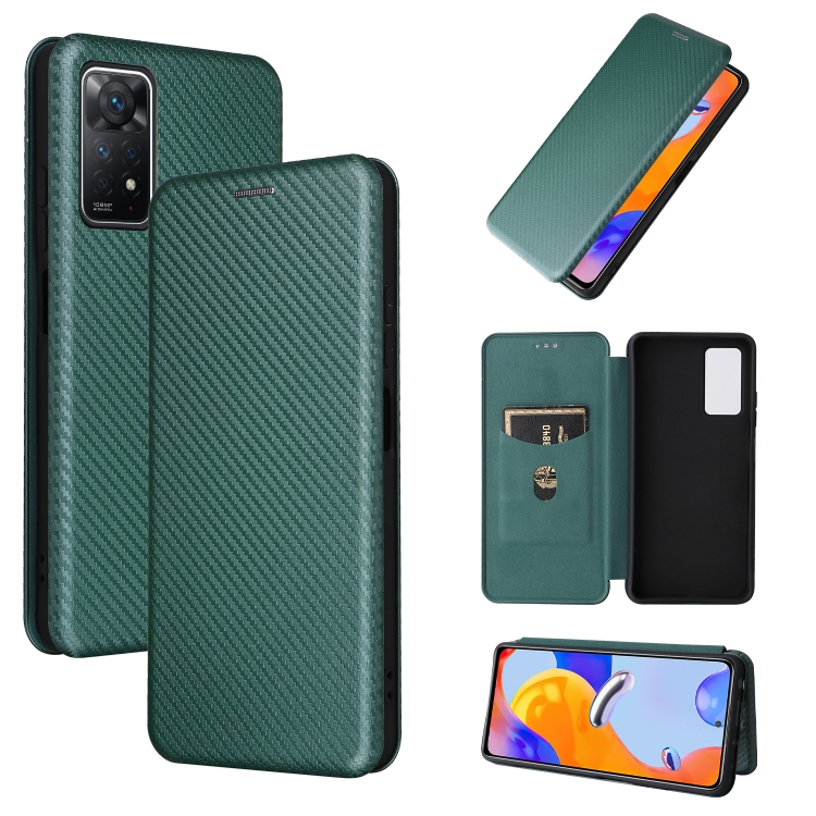 

For Xiaomi Redmi Note 11 Pro Carbon Fiber Texture Magnetic Horizontal Flip Leather Phone Case(Green)