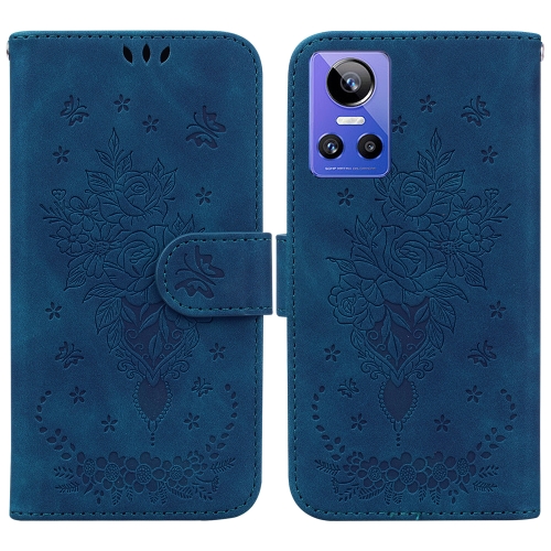 

For OPPO Realme GT Neo3 Butterfly Rose Embossed Leather Phone Case(Blue)