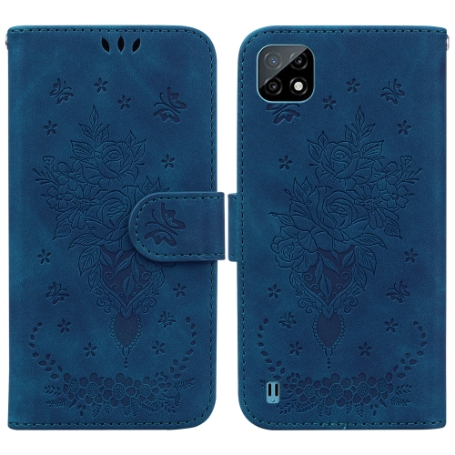 

For OPPO Realme C20 / C11 2021 Butterfly Rose Embossed Leather Phone Case(Blue)