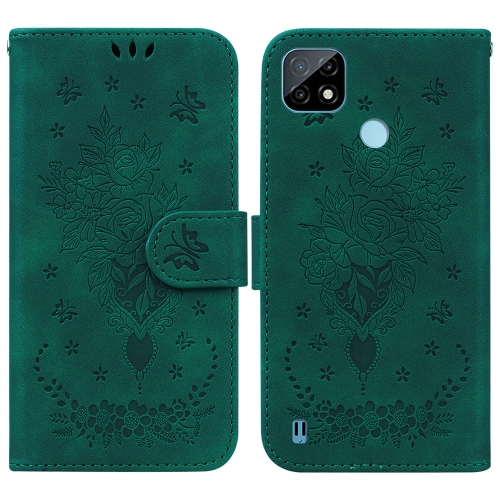 

For OPPO Realme C21 Butterfly Rose Embossed Leather Phone Case(Green)