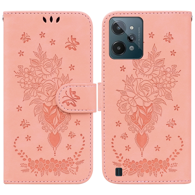 

For OPPO Realme C31 Butterfly Rose Embossed Leather Phone Case(Pink)